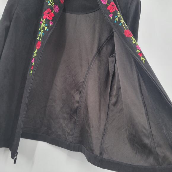 Notations zipper black jacket embroidered flowers size L - Picture 7 of 8